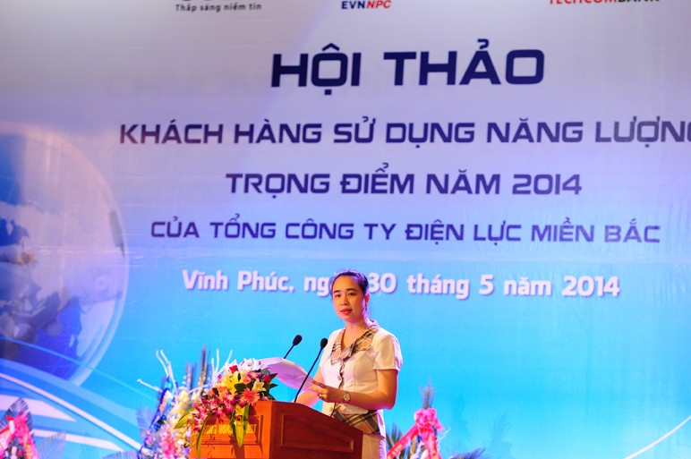 Bà Đỗ Nguyệt Ánh- Phó TGĐ Tổng Cty Điện lực MB phát biểu khai mạc hội thảo