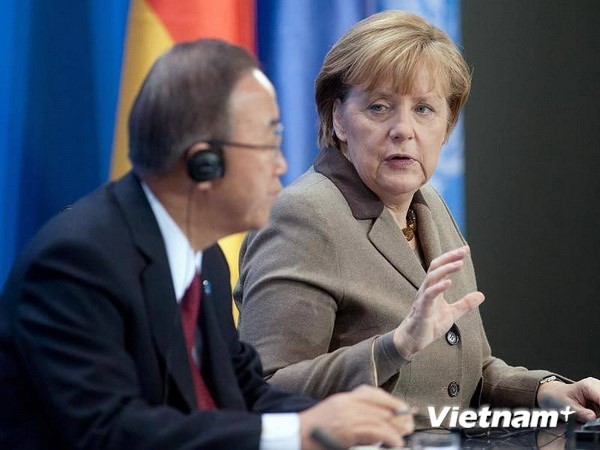 Thủ tướng Đức Angela Merkel và Tổng Thư ký Liên hợp quốc Ban Ki-Moon. (Nguồn: DPA) 