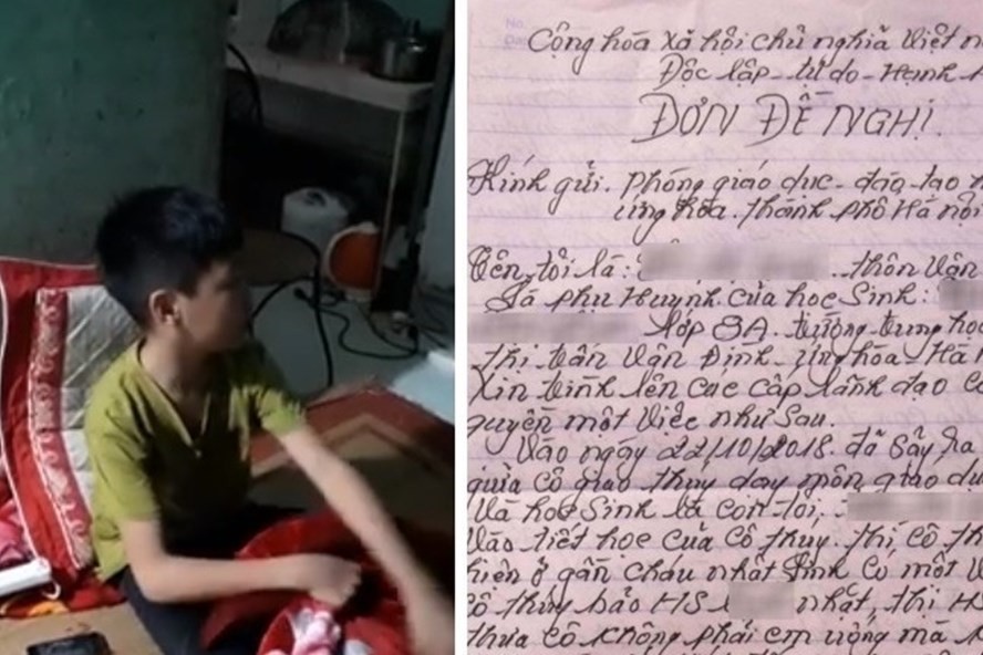 Lá đơn của một phụ huynh đề nghị Trường THCS Vân Đình (Ứng Hòa, Hà Nội) vào cuộc xác minh việc học sinh bị tát và xúc phạm.