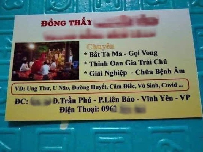 Tấm card lan truyền trên mạng xã hội về cô đồng có thể chữa bệnh Covid-19