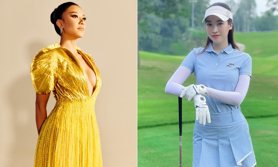 Đỗ Mỹ Linh khoe dáng quyến rũ trên sân golf, Kim Duyên mặc váy xẻ vòng 1 táo bạo