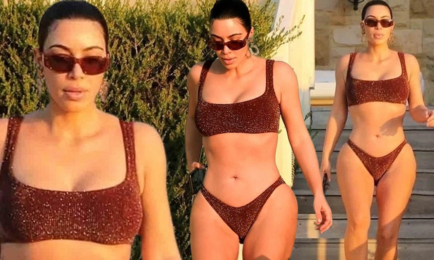 Kim Kardashian mặc bikini tôn 3 vòng 'nảy lửa'