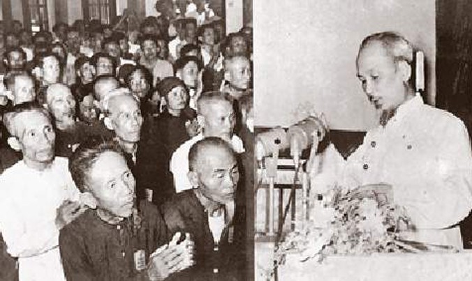 Bác Hồ nói chuyện với 400 đại biểu khi về thăm lại tỉnh Thanh Hóa ngày 13/6/1957.