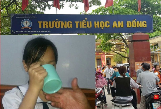 Một HS lớp 3 tại trường tiểu học An Đồng (An Dương, Hải Phòng) bị cô giáo phạt bằng cách bắt uống nước vắt từ giẻ lau bảng.