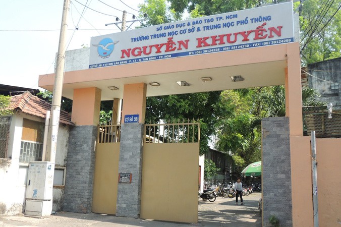 Trường THCS - THPT Nguyễn Khuyến cơ sở 3B quận Tân Bình (nơi một nam sinh thiệt mạng). Ảnh: PV.