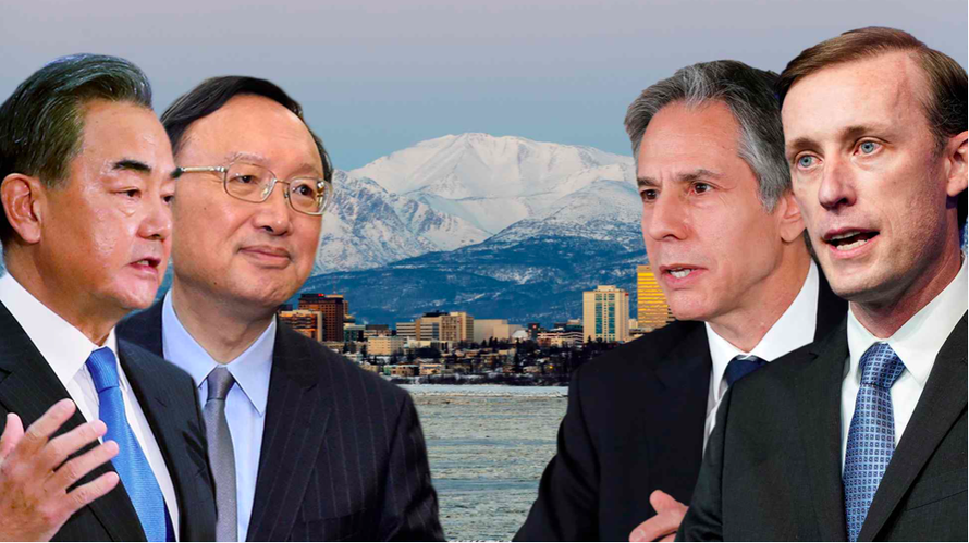 Bốn quan chức ngoại giao Mỹ - Trung tham dự cuộc gặp ở Alaska ngày 19/3. Ảnh: Reuters