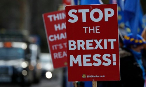 Người biểu tình ủng hộ EU bên ngoài tòa nhà quốc hội Anh hôm 11/1 Ảnh: AP