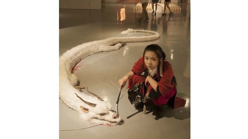 Photo of a white dragon at an exhibition in China.