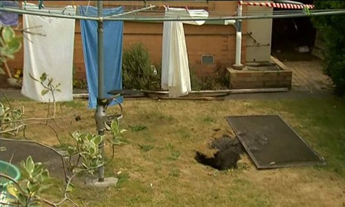 Bà Beaumont bị hố tử thần "nuốt chửng" khi đang phơi quần áo ngoài vườn. Ảnh: Sky News.