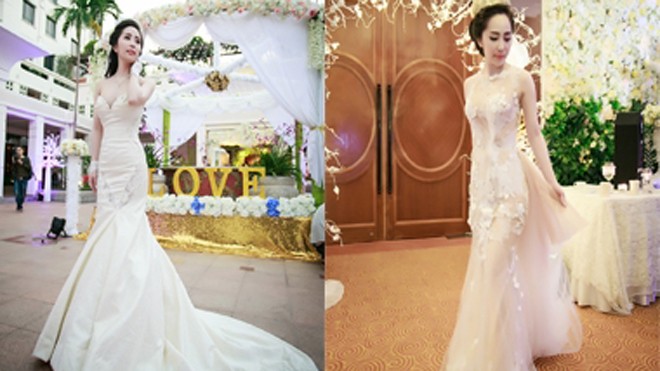 Quỳnh Nga khoe dáng eo thon khi diện chiếc váy cưới đắt tiền