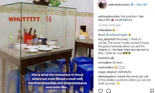 "Đây là nhà hàng ở Hà Nội mà nhóm chúng tôi đã quay bữa tối với đầu bếp Anthony và cựu Tổng thống Obama, còn giờ nó thế này đây", dòng thông tin được gửi kèm trong bức ảnh ghi. Ảnh: Instagram.