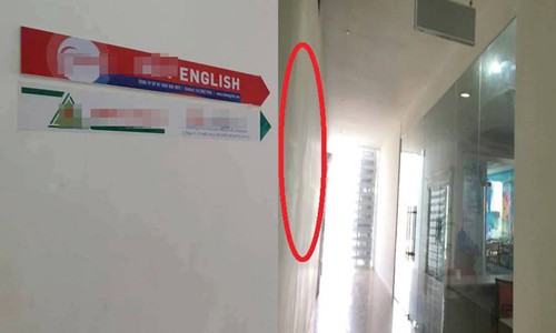 Biển hiệu của trung tâm Anh ngữ có cô giáo xưng mày tao, chửi học sinh là "lợn" đã bị gỡ bỏ biển hiệu (vị trí khoanh đỏ).