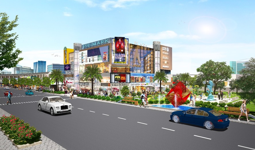 Phối cảnh khu trung tâm tiện ích của dự án Bình Dương Avenue City. Dự án bao gồm 287 shophouse và đất nền thương mại cùng các tiện ích sống đẳng cấp
