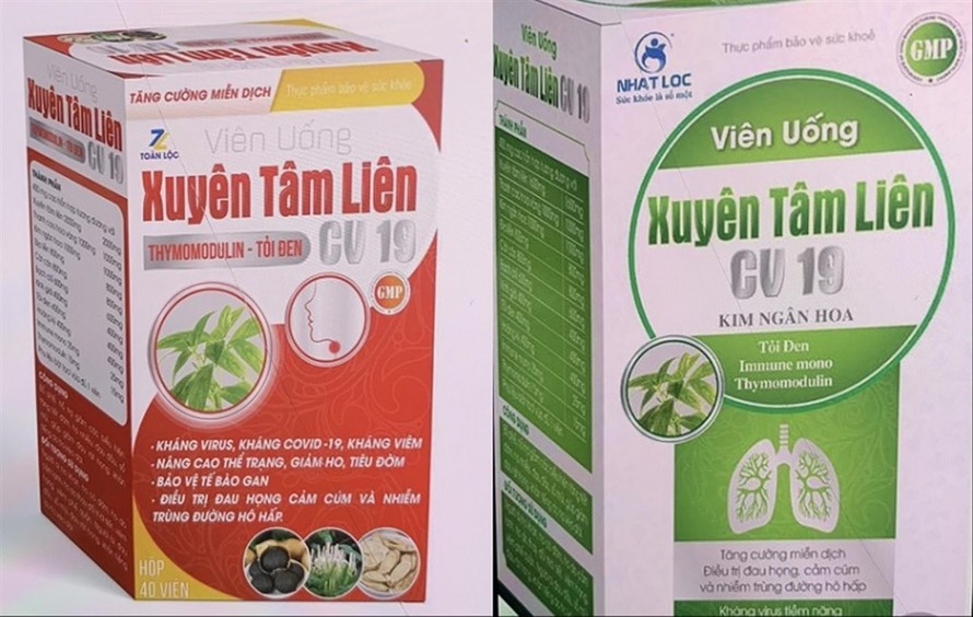 2 sản phẩm Xuyên tâm liên chưa được cấp phép nhưng đang được một số đối tượng sản xuất “chui”, quảng cáo điều trị được COVID-19 bày bán trên mạng xã hội 