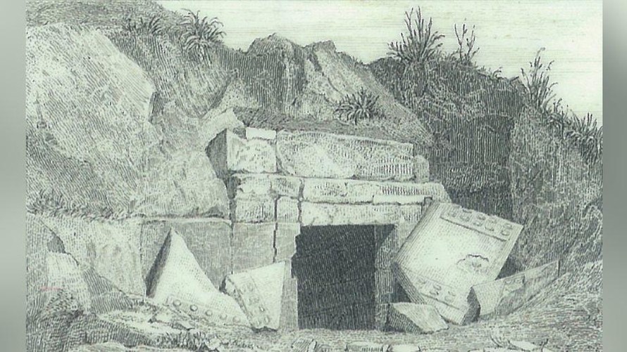 Bản phác thảo vị trí lăng mộ của mẹ Alexander Đại đế.