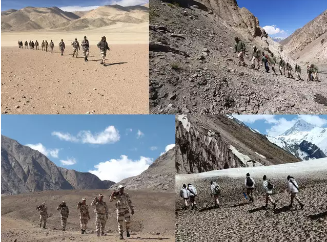 Khoảng 40 đại đội thuộc lực lượng bảo vệ biên giới (ITBP) điều động tới nhiều địa điểm dọc LAC bao gồm Ladakh và Arunachal Pradesh. Ảnh: IndiaTimes