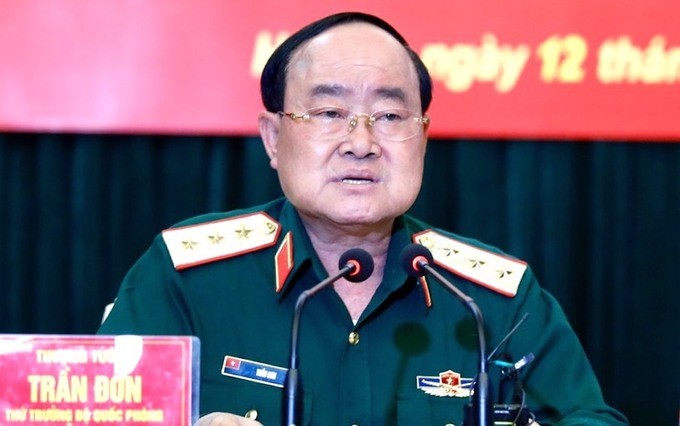 Thượng tướng Trần Đơn phát biểu tại cuộc họp Ban chỉ đạo phòng chống Covid-19 của Bộ Quốc phòng chiều 12/11. Ảnh: Hiếu Duy 