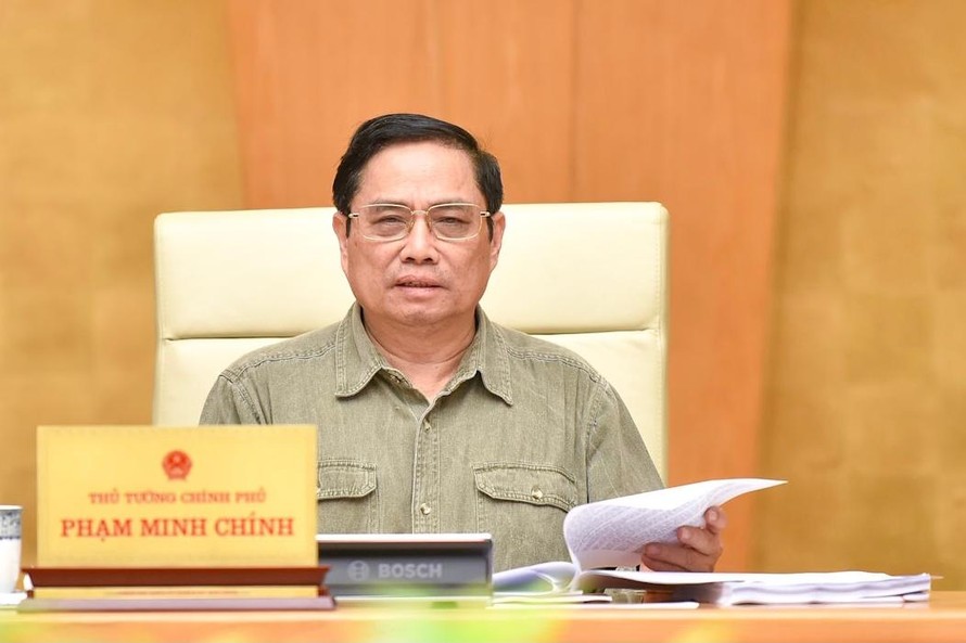 Thủ tướng Phạm Minh Chính tại phiên họp Chính phủ thường kỳ. Ảnh VGP