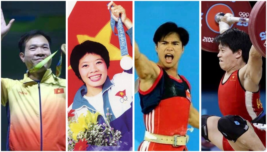 4 VĐV giành huy chương cho TTVN. Từ trái qua: Hoàng Xuân Vinh, Trần Hiếu Ngân, Hoàng Anh Tuấn, Trần Lê Quốc Toàn 