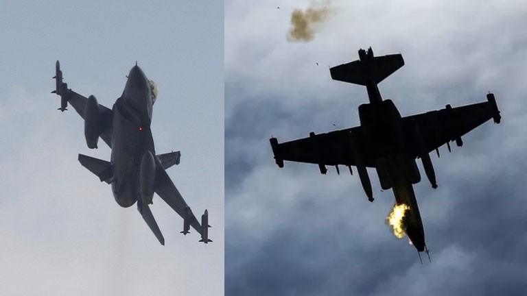 F-16 Thổ Nhĩ Kỳ (trái) và Su-25 Armenia (phải). Ảnh: RT