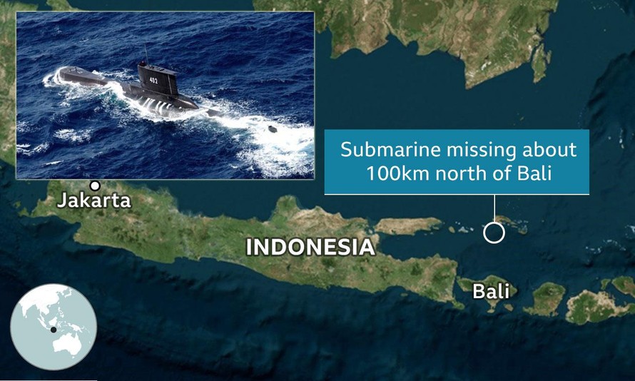 Tàu ngầm Indonesia mất tích: Sáu tàu chiến cùng tìm kiếm nhưng chưa thấy gì