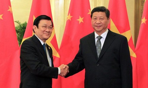 Chủ tịch nước Trương Tấn Sang gặp Tổng Bí thư , Chủ tịch Trung Quốc Tập Cận Bình bên lề Hội nghị APEC. Ảnh: TTXVN