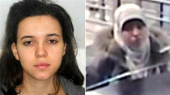 Hình của Hayat Boumeddiene trong lệnh truy nã của cảnh sát và trong máy quay giám sát của sân bay Istanbul, Thổ Nhĩ Kỳ.
