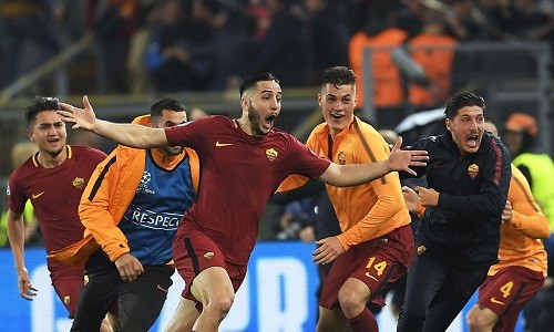 Manolas với bàn thắng để đời, giúp Roma hạ nốc ao Barca. Ảnh: AFP.