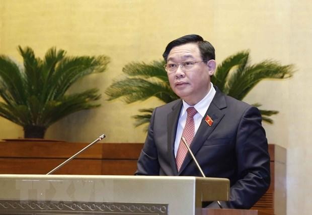 Chủ tịch Quốc hội Vương Đình Huệ phát biểu tại phiên bế mạc kỳ họp. Ảnh: TTXVN