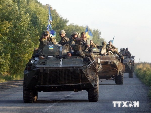 Quân đội Ukraine tuần tra tại Druzhkivka thuộc vùng Donetsk. Ảnh minh họa. (Nguồn: AFP/TTXVN)