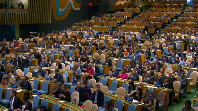 Quang cảnh phòng hội nghị trước lúc diễn ra cuộc bỏ phiếu của UNGA về Jerusalem.
