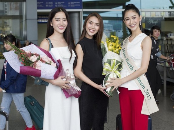 Nam Em, Tường Linh đến sân bay tiễn Hà Thu lên đường tham dự "Miss Earth 2017" 