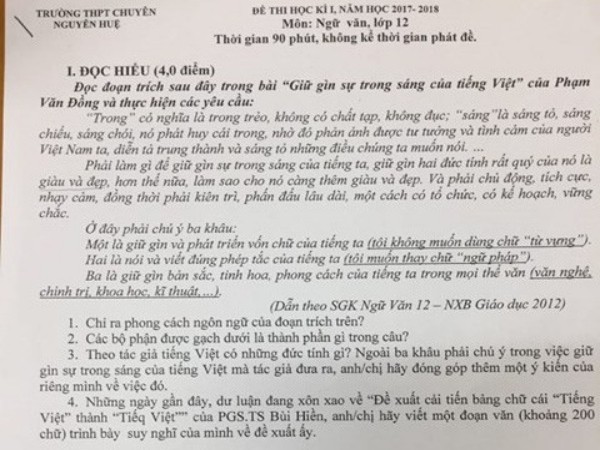 Đề xuất "Tiếng Việt" thành "Tiếq Việt" vào đề thi Văn trường chuyên