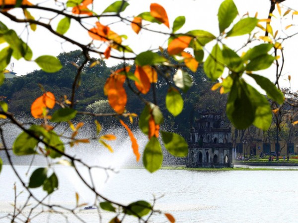 Hồ Gươm lãng mạn mùa lộc vừng thay màu lá