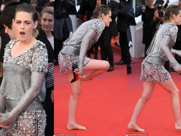 Cú sốc mới trên thảm đỏ Cannes: Kristen Stewart tháo giày cao gót, đi chân trần