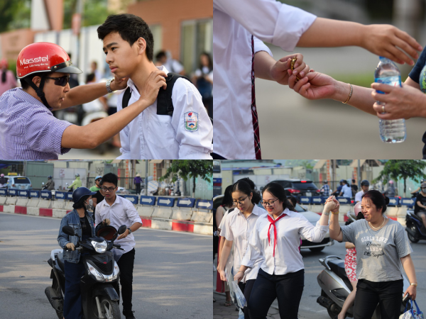 Hà Nội: Phụ huynh trao khăn, nắm tay dặn dò con trước giờ thi lớp 10