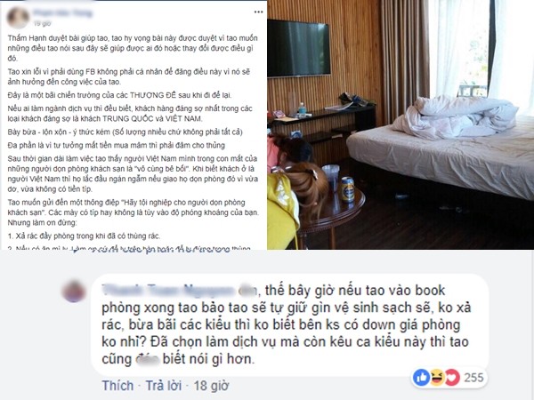 Cô gái làm nghề phục vụ phòng lên MXH kêu ca, ai ngờ "hứng" nhiều ý kiến trái chiều