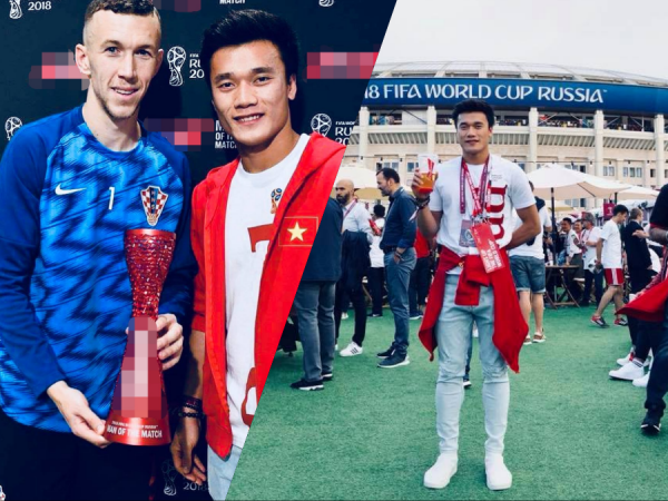 Bùi Tiến Dũng cười rạng rỡ khi trao giải cầu thủ xuất sắc trận Anh - Croatia tại Nga