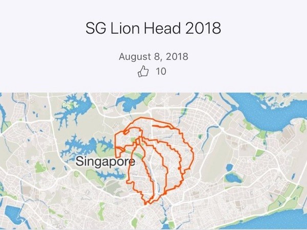 Chàng trai đạp xe 75,4 km vòng quanh Singapore để vẽ bản đồ hình đầu sư tử 