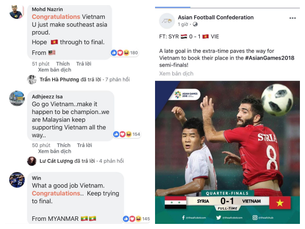 Fanpage Liên đoàn bóng đá châu Á ngập tràn lời chúc mừng đội tuyển Việt Nam 