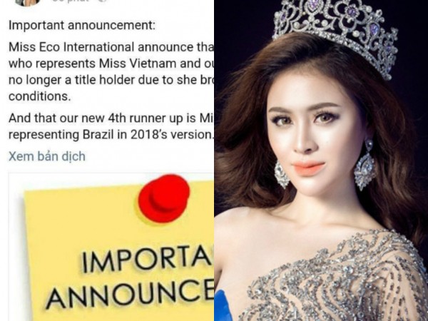 Thư Dung tiếp tục bị thu hồi danh hiệu Á hậu Miss Eco International