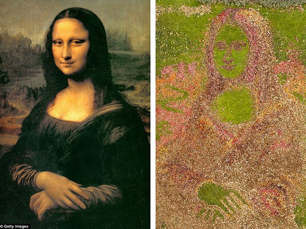Anh: Chân dung nàng Mona Lisa tạo nên từ... lá rụng mùa thu