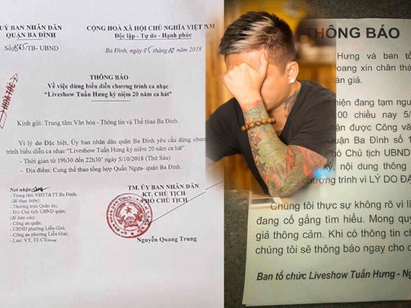UBND Quận Ba Đình nêu “lý do đặc biệt” khiến liveshow của ca sĩ Tuấn Hưng đột ngột bị hoãn