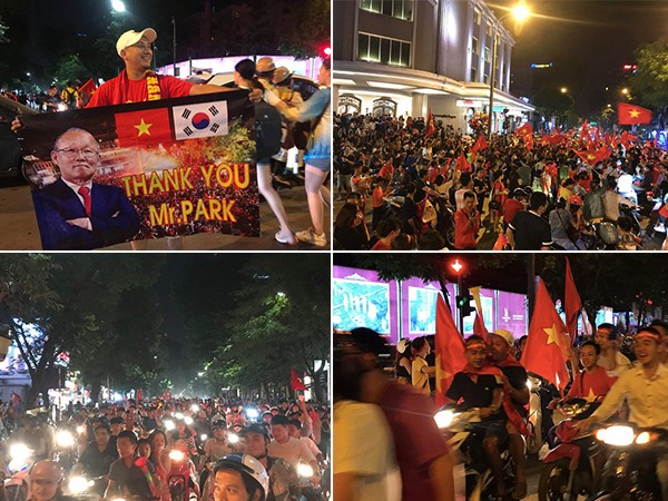 Hà Nội: Hàng nghìn người đổ xuống phố ăn mừng chiến thắng của đội tuyển Việt Nam