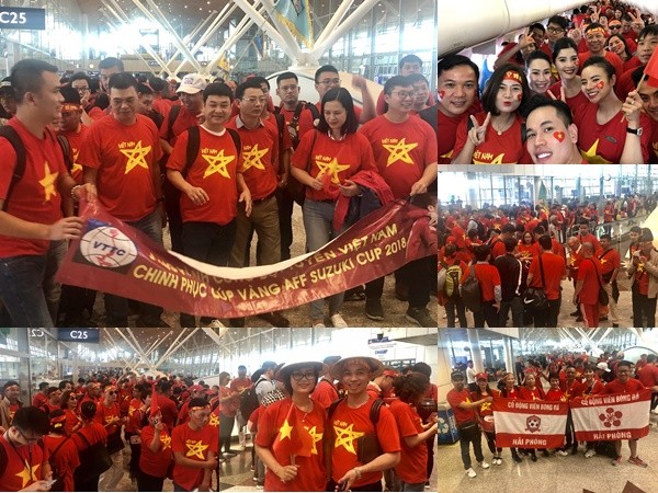 CĐV Việt Nam “nhuộm đỏ” sân bay Kuala Lumpur, sẵn sàng “tiếp lửa” trận chung kết