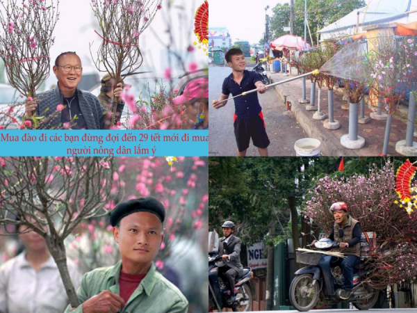 Chết cười ảnh chế Công Phượng, Quang Hải về Việt Nam bán đào kiếm tiền tiêu Tết