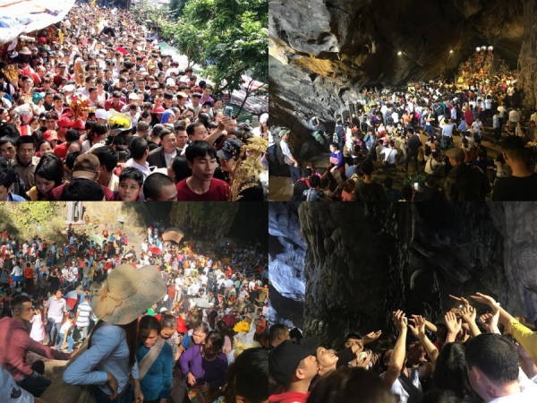 Dòng người đổ về chùa Hương: Nhích từng bước, mướt mồ hôi giữa trời nắng nóng