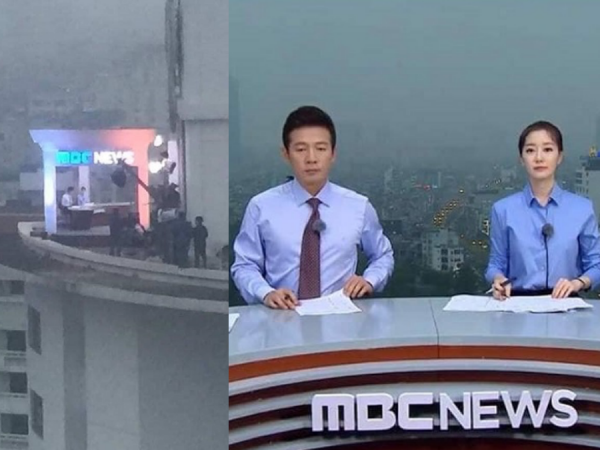 Dân mạng bất ngờ trước hình ảnh phóng viên Hàn dựng trường quay trên... nóc khách sạn