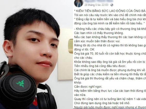 Vlogger Nguyễn Thành Nam gây tranh cãi khi lên tiếng chỉ trích hiện tượng "ông bà làm YouTube"