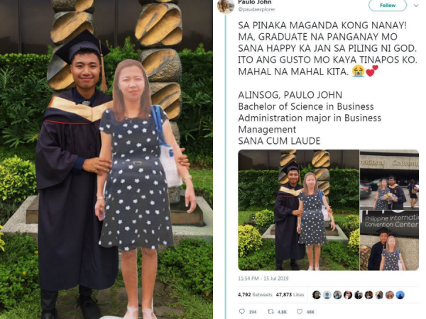 Nam sinh Philippines chụp ảnh tốt nghiệp cùng với standee in hình người mẹ quá cố